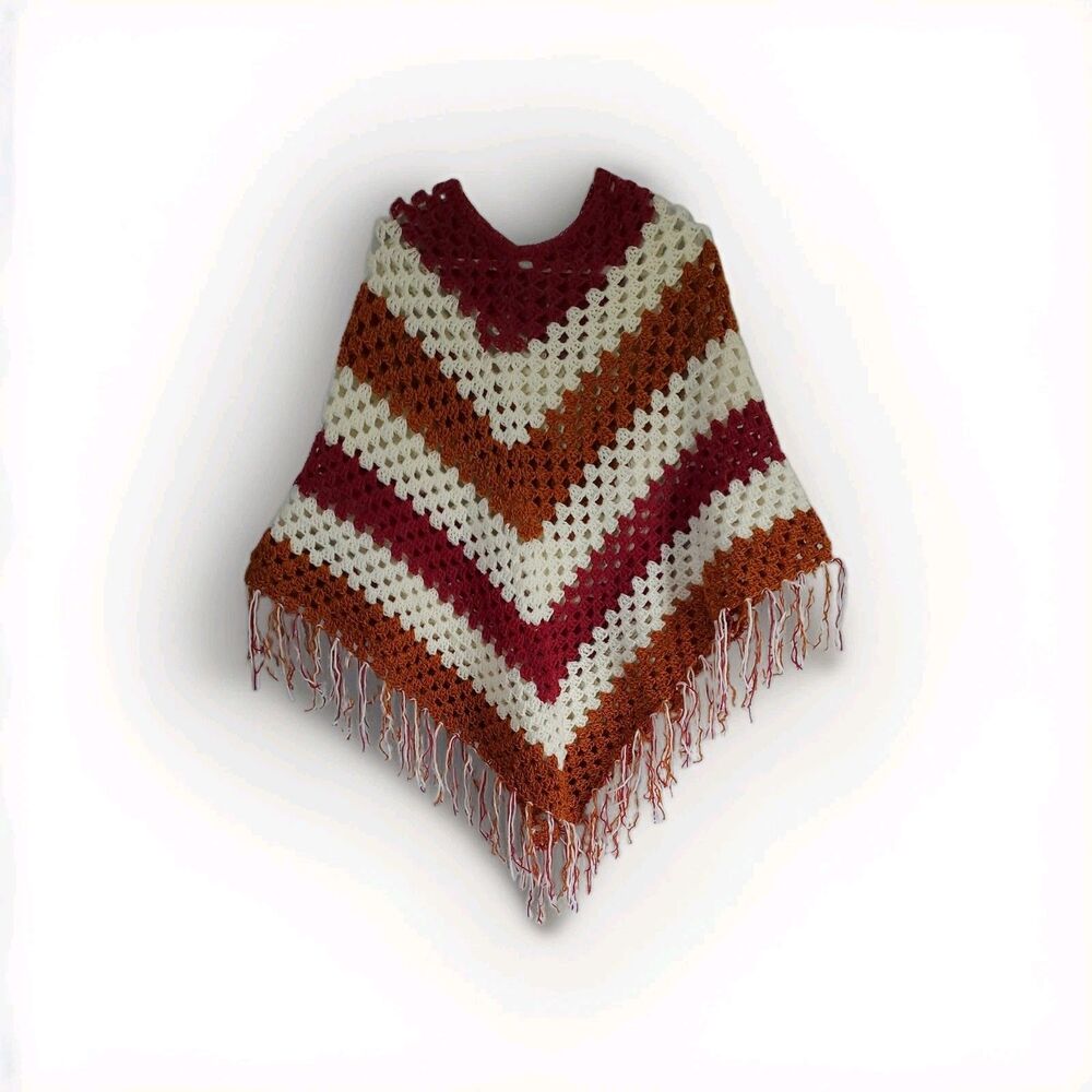 Handmade Crocheted Boho Hippie Poncho Made with Vintage 70s Yarn - NEW